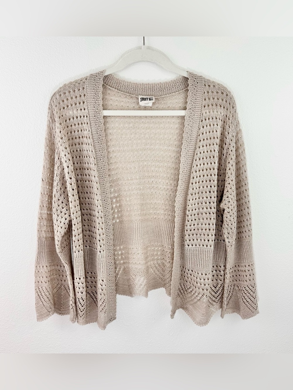 Sweet Kizz Open-Front Open Knit Cardigan Sweater 2X Bell Sleeves